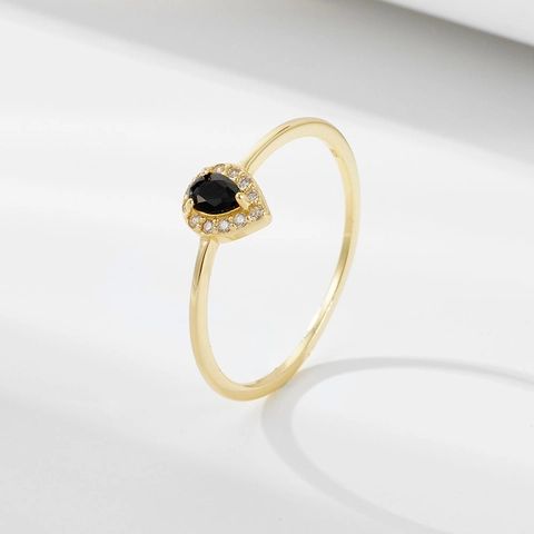 Elegant Pear Cut Black Zirconia Ring 925 Sterling Silver Gold Plated Halo Fashion Jewelry Simple Finger Ring For Women Gift