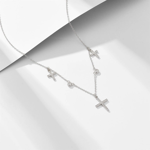 925 Sterling Zilver Drie Kruis Hanger Halsketting Voor Vrouwen Elegante Strass Ingelegde Sleutelbeen Ketting Sieraden Cadeau