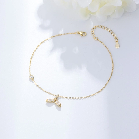 Cavigliera Coda di Sirena in Argento Sterling 925 per Donna Coda di Pesce Placcata Oro Argento Strass Gioielli Estivi
