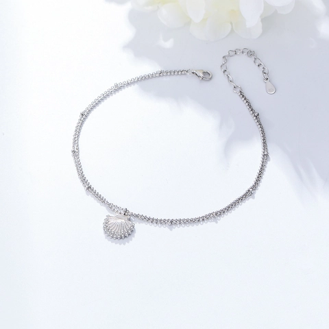 925 Sterlingsilber Muschel Anhänger Fußkettchen Für Damen Mädchen Strass Doppelschichtig Verstellbar Strand Fußschmuck