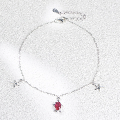 925 Sterling Zilveren Zeeschildpad Zeester Enkelbandje Voor Vrouwen Boho Oceaanstijl Rode Strass Verstelbare Voetketting Sieraden