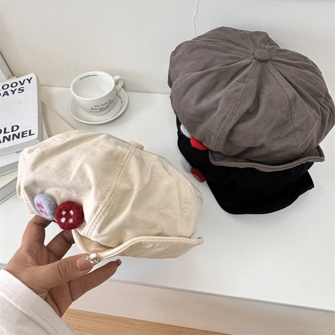 Women Vintage Japanese Style Octagonal Beret Hat Large Head Circumference Felt Button Asymmetric Artist Newsboy Cap