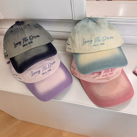 Berretto da Baseball in Acrilico Sfumato Vintage per Donna Ricamato con Lettere Protezione Solare Cappello da Sole All'aperto Regolabile Casual Streetwear