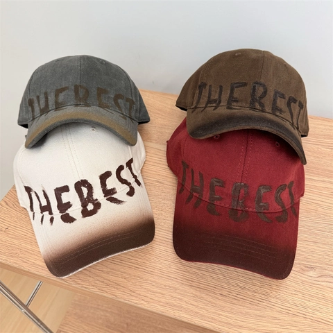 American Vintage Washed Distressed Alphabet Baseball Cap For Women Men Retro Acrylic Sunshade Adjustable Graffiti Print Duck Tongue Hat