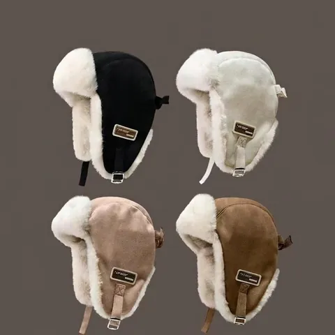 Warm Trapper Hat Winter Faux Suede Bomber Hat Men Women Earflap Cap Fleece Lined Windproof Ushanka Russian Style Hat