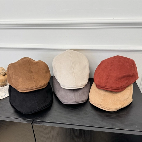 Damen Retro Acryl Wildleder-Textur Schiebermütze Herbst Winter Warme Flat Cap Einfarbig Verstellbare Newsboy Barett Hut Lässiges Accessoire