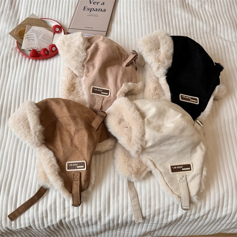 Warm Trapper Hat Winter Faux Suede Bomber Hat Men Women Earflap Cap Fleece Lined Windproof Ushanka Russian Style Hat