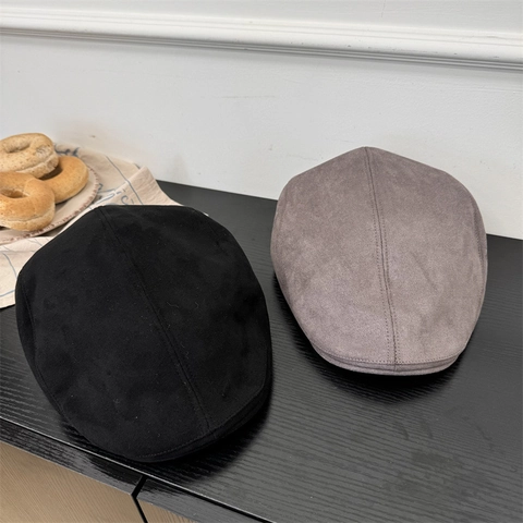Damen Retro Acryl Wildleder-Textur Schiebermütze Herbst Winter Warme Flat Cap Einfarbig Verstellbare Newsboy Barett Hut Lässiges Accessoire