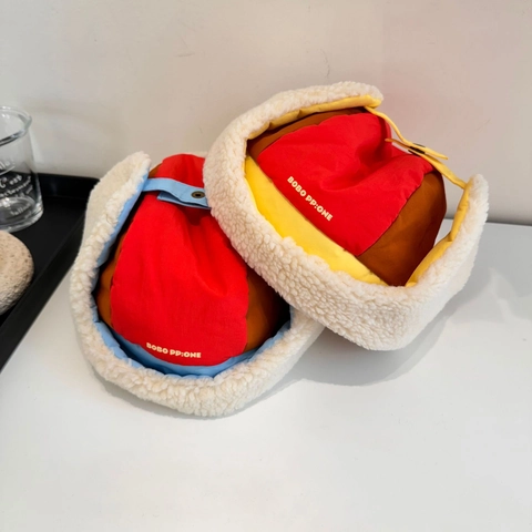 Colbacco in Acrilico Simil-montone a Blocchi di Colore Invernale Caldo Antivento Cappello Aviatore per Uomo Donna Bambini