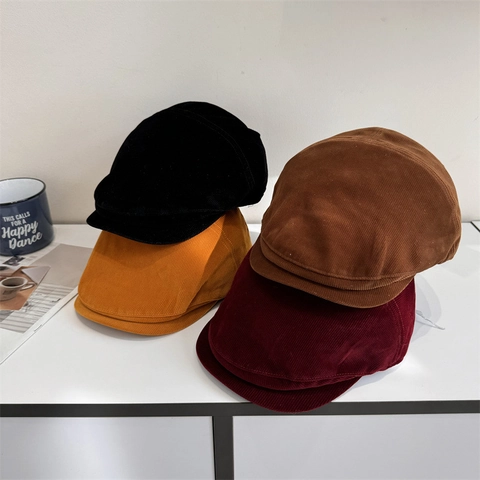 Vintage Corduroy Newsboy Cap For Women Men Solid Color Autumn Winter Beret Hat Retro Adjustable Cabbie Flat Cap Warm Painter Hat