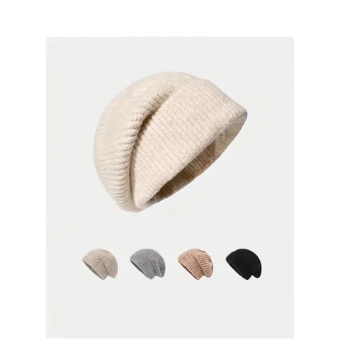 Women's Slouchy Knit Beanie Warm Acrylic Ribbed Winter Hat Fashionable Solid Color Cuff Beanie For Daily Outdoor Activities
