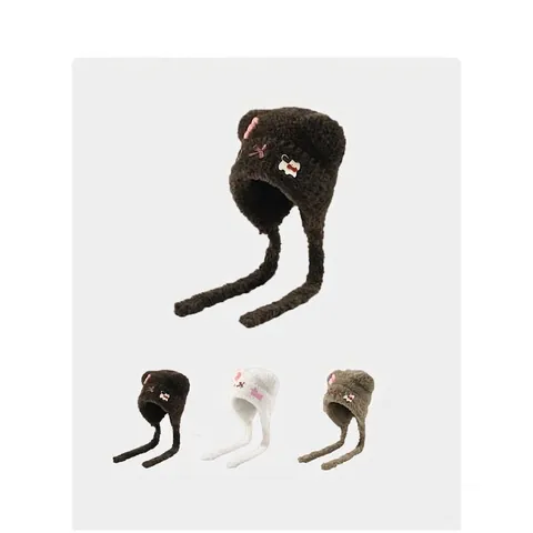 Cappello in Peluche da Donna con Orecchie di Orsetto Gatto Invernale Caldo Paraorecchie Berretto in Maglia con Fiocco in Finta Pelliccia