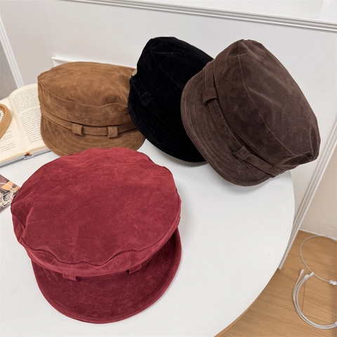 Vintage Oktogonale Baskenmütze Für Damen Retro Britischer Stil Schiebermütze Acryl Herbst Winter Mode Einfarbig Malermütze