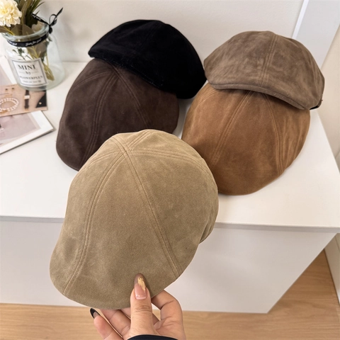 High Quality Vintage Acrylic Suede Texture Beret For Women Men Adjustable Ivy Cap Newsboy Flat Cap Autumn Winter Fashion Hat