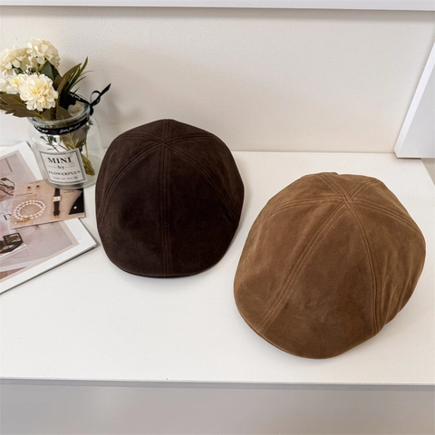 High Quality Vintage Acrylic Suede Texture Beret For Women Men Adjustable Ivy Cap Newsboy Flat Cap Autumn Winter Fashion Hat