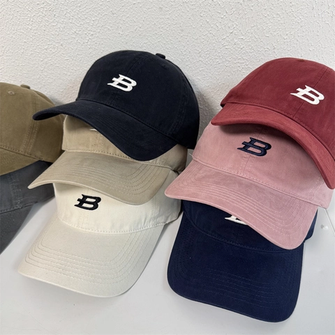 Unisex Casual Acrylic Embroidered Letter B Baseball Cap Adjustable Sun Protection Curved Brim Outdoor Fashion Hat