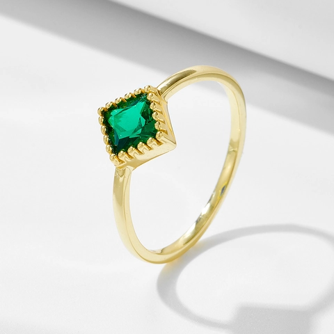 925 Sterling Silver Geometric Square Emerald Zirconia Ring For Women Minimalist Gold Silver Plated Fashion Jewelry Gift