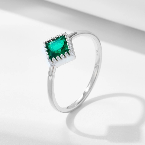 925 Sterling Silver Geometric Square Emerald Zirconia Ring For Women Minimalist Gold Silver Plated Fashion Jewelry Gift