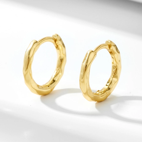 Pendientes de Aro Martillados de Plata de Ley 925 para Mujer Geométricos Minimalistas de Estilo Coreano Joyería de Moda