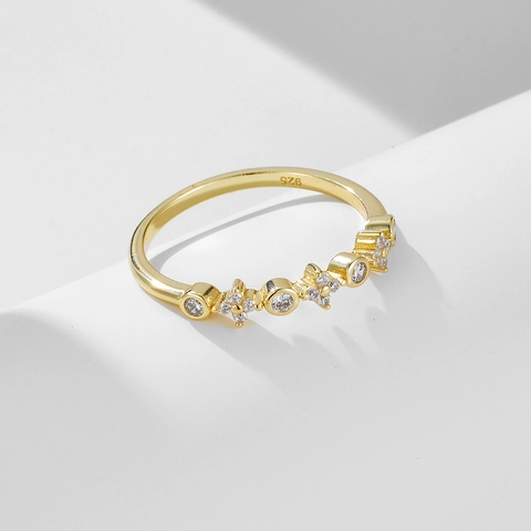 925 Sterling Zilveren Bloemenring Voor Dames Verguld Zirconia Ingelegd Geometrische Cluster Mode Sieraden Ring