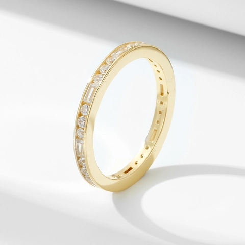 Anillo de Plata de Ley 925 con Fila Única de Strass para Mujer Diseño Minimalista Anillo Eternity Band Joyería de Moda Elegante Regalo