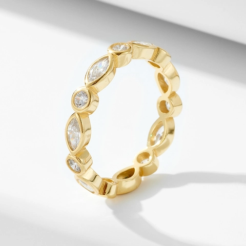 925 Sterlingsilber Geometrische Marquise Runde Zirkonia Ewigkeit Ring Für Damen Vergoldet Hochzeit Verlobungsband Schmuck