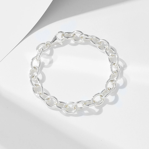Pulsera de Cadena de Eslabones Ovalados de Plata de Ley S925 para Mujer Joyería de Mano de Moda de Estilo Coreano Minimalista Regalo