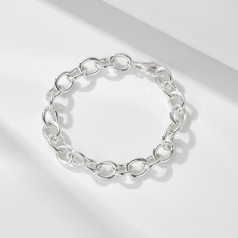 Pulsera de Cadena de Eslabones Ovalados de Plata de Ley S925 para Mujer Joyería de Mano de Moda de Estilo Coreano Minimalista Regalo