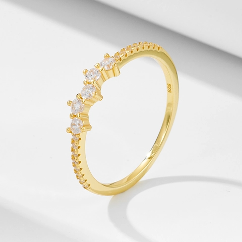 Elegante 925 Sterling Zilveren Ring Voor Vrouwen Micro Pavé Strass Geometrische Golf Vingering Minimalistische Sieraden Cadeau
