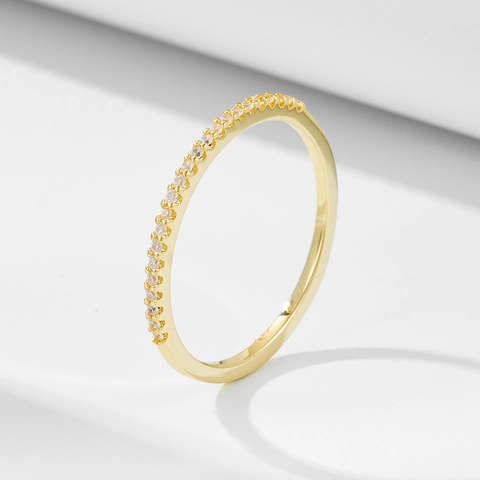 Bague Minimaliste en Argent Sterling 925 pour Femme Micro Pave Strass Bague Étroite Plaqué Or Argent Bijoux Bague