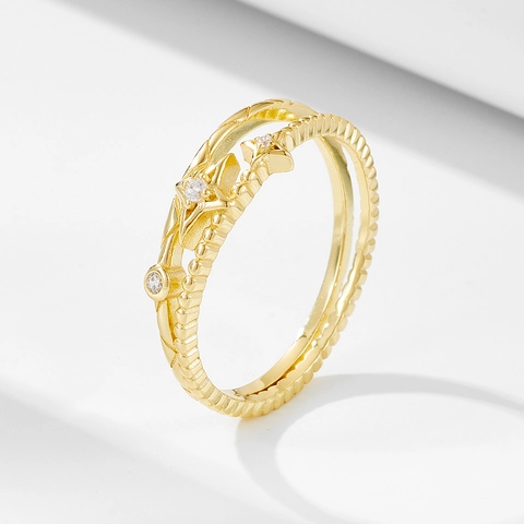 Anillo de Estrella de Doble Capa de Plata de Ley 925 para Mujer Diamante de Imitación Incrustado Oro Plata Color Galvanizado Anillo de Dedo Moda Joyería Regalo