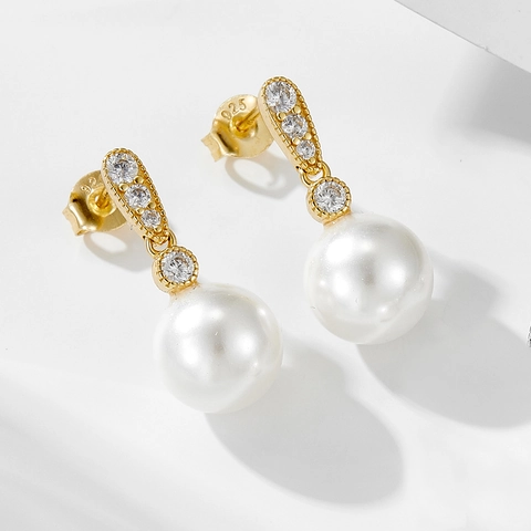 Orecchini a Bottone con Perle in Argento Sterling S925 per Donna Orecchini Pendenti Intarsiati Geometrici con Strass Gioielli Quotidiani