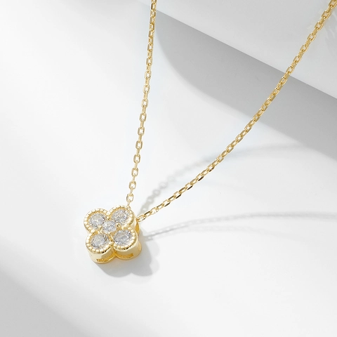 925 Sterling Silver Four Leaf Clover Pendant Necklace For Women Sparkling Rhinestone Flower Clavicle Chain Fashion Jewelry