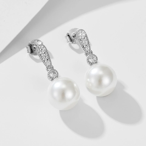 Orecchini a Bottone con Perle in Argento Sterling S925 per Donna Orecchini Pendenti Intarsiati Geometrici con Strass Gioielli Quotidiani