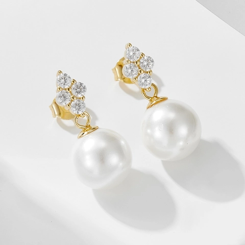 Pendientes de Perla Artificial de Trébol de Cuatro Hojas con Poste de Plata de Ley S925 Estilo Coreano con Diamantes de Imitación Joyería Mujer