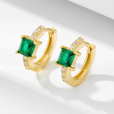 925 Sterling Silver Emerald Green Zirconia Huggie Hoop Earrings For Women Luxury Square Cut White Zirconia Earrings Jewelry Gift