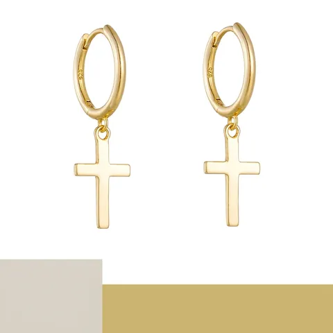 925 Sterling Zilveren Kruis Creolen Voor Vrouwen Gepersonaliseerde Hip Hop Goud Zilver Vergulde Hanger Oorbellen Mode Sieraden