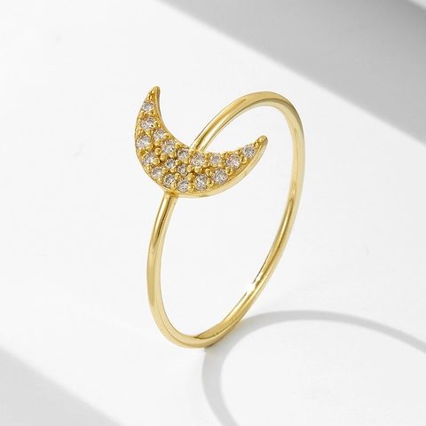 S925 Sterling Silver Crescent Moon Ring For Women Gold Plated Micro Pave Zirconia Minimalist Fashion Jewelry Finger Ring Gift