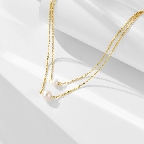 Collana Minimalista Vintage a Doppio Strato in Argento Sterling 925 per Donna Oro Argento Perla Artificiale Strass Gioielli