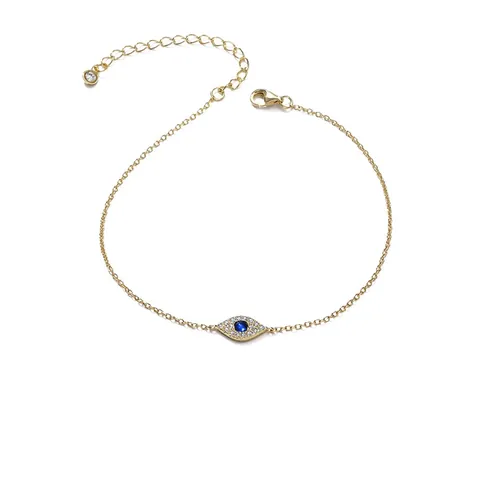 Bracciale in Argento Sterling 925 Malocchio Con Micro Zirconia Intarsiata Elegante Catena Geometrica Placcata Oro per Donna