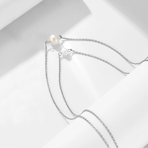 Collana Minimalista Vintage a Doppio Strato in Argento Sterling 925 per Donna Oro Argento Perla Artificiale Strass Gioielli