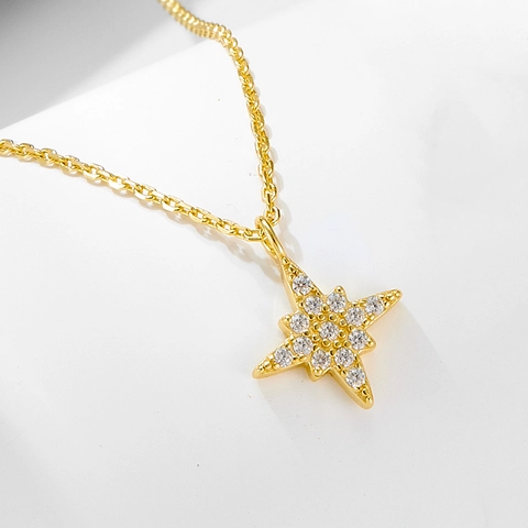 925 Sterling Silver Eight Pointed Star Pendant Necklace For Women Shiny Rhinestone Inlaid North Star Clavicle Chain Jewelry