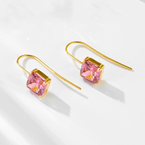 925 Sterling Silver Square Zirconia Hook Earrings 14K Gold Plated Vintage Luxury Colorful Cubic Zirconia Drop Earrings For Women Jewelry