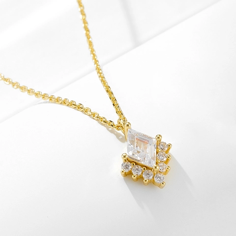 925 Sterlingsilber Geometrischer Rhombus Zirkonia Anhänger Halskette Für Damen Elegante Minimalistische Ankerkette Schmuck