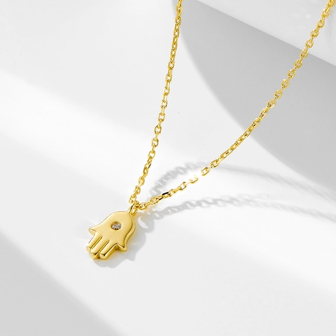 Collar con Colgante Mano de Fátima de Plata de Ley 925 Elegante Gargantilla Ajustable con Strass Hamsa Joyería Regalo Mujer