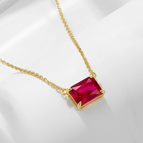 Collar con Colgante de Circonia Rectangular de Plata de Ley 925 Minimalista para Mujer Cadena de Clavícula Geométrica Bañada en Oro