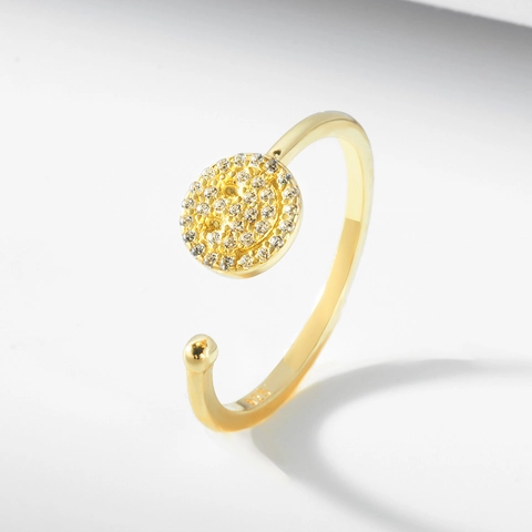 925 Argento Sterling Smiley Face Anello Aperto Regolabile Micro Zirconia Intarsiato Minimalista Moda Gioielli per Donna Oro Argento