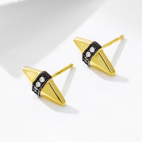S925 Sterling Silver Geometric Diamond Stud Earrings For Women Punk Style Gold Plated Rhinestone Inlaid Fashion Ear Jewelry