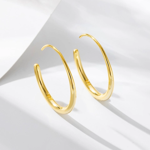 925 Sterling Silver Geometric C-Shaped Hoop Earrings For Women Minimalist Fashion Gold Silver Plated Rhinestone Hip Hop Ear Jewelry