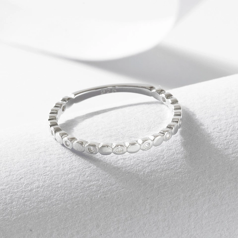 Anello a Cerchio in Argento Sterling 925 con Perline per Donna Minimalista Intarsiato con Zirconia Placcato Oro Argento Anello Impilabile Gioielli Regalo
